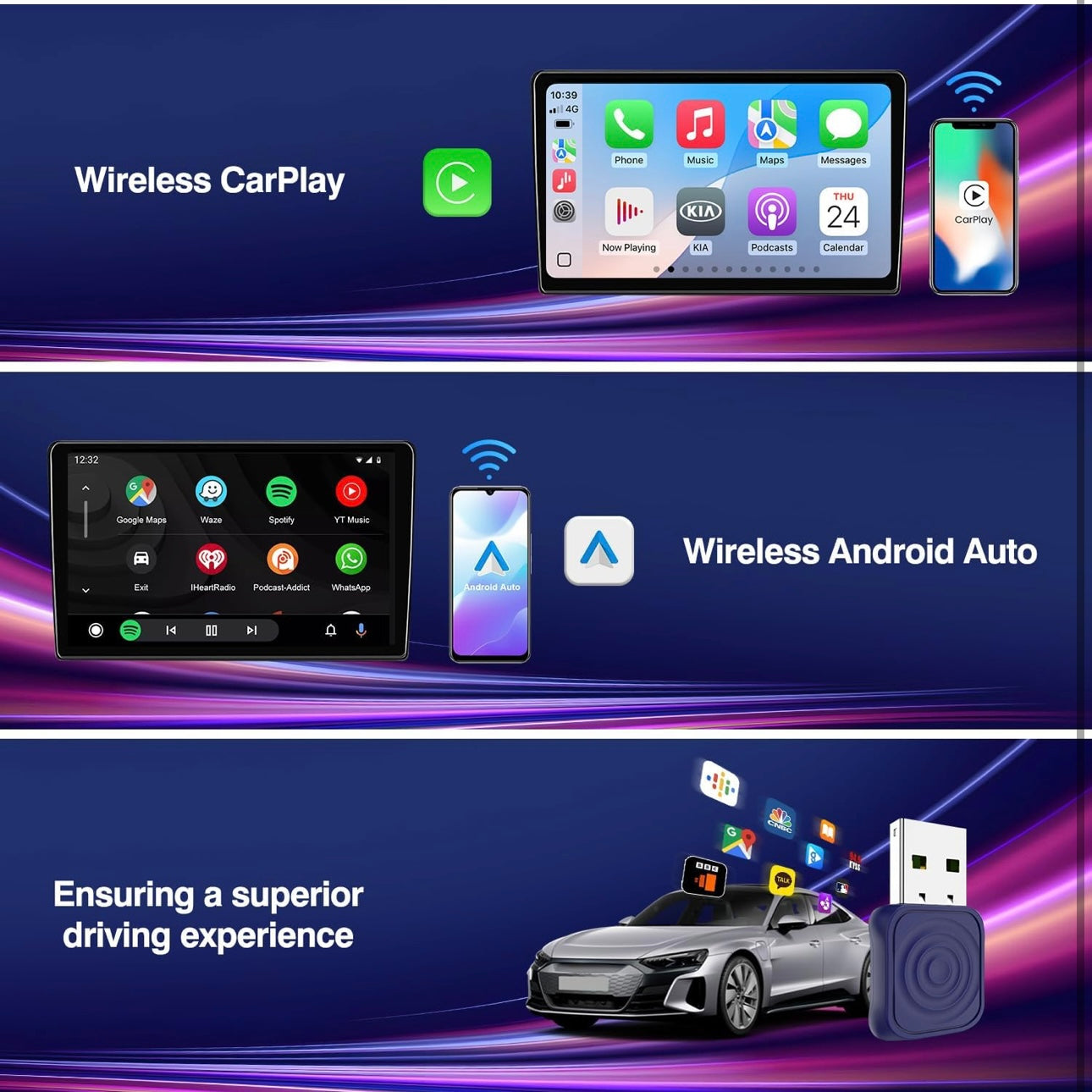 VMC CarlinKit Mini Ultra - Wireless Adapter Apple CarPlay/Android Auto USB Dongle for Car Upgrade WiFi Bluetooth Auto Connect