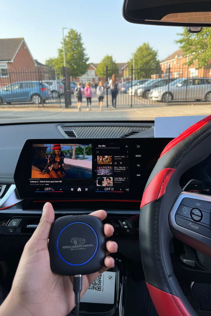 YouTube playing on BMW iDrive screen out a school. 